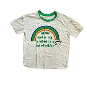 Snooze Button Women's White Rainbow & Coffee Pajama Lounge Wear T Size M